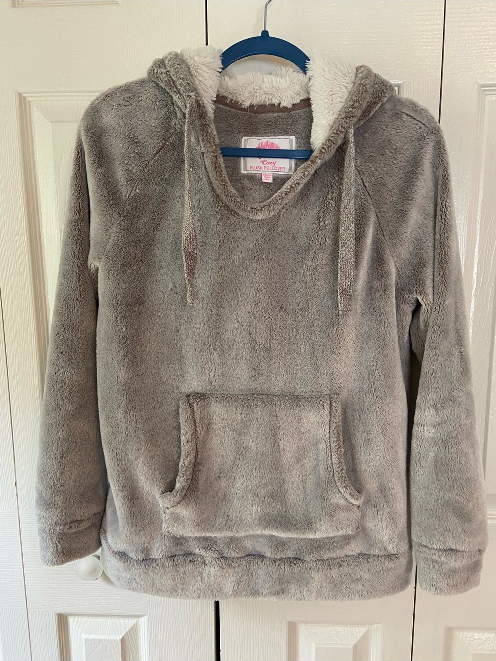 Plush Hooded Pullover Sweater - Gray